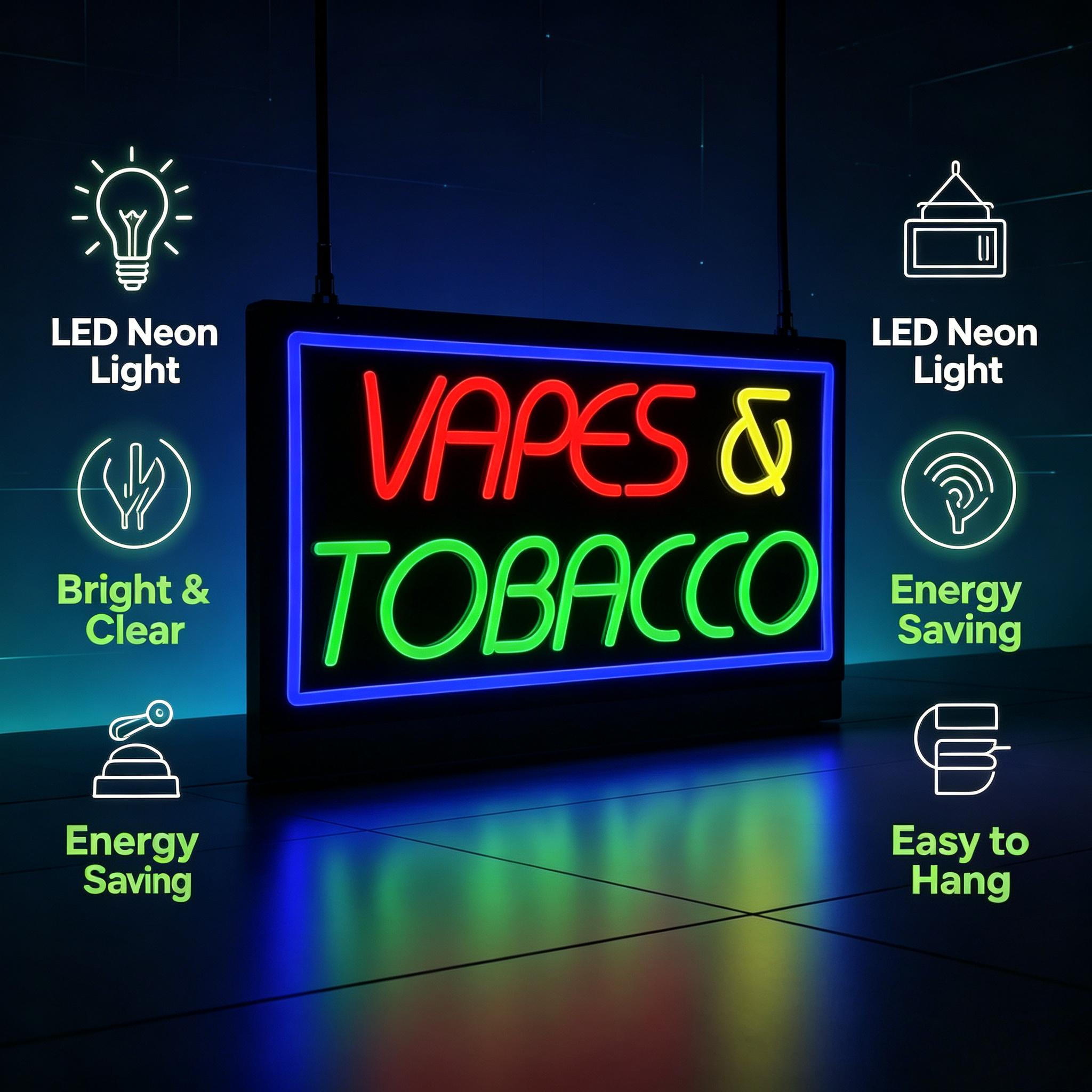Tobacco and Vape Neon Sign USB - Vaping Store 评论和价格